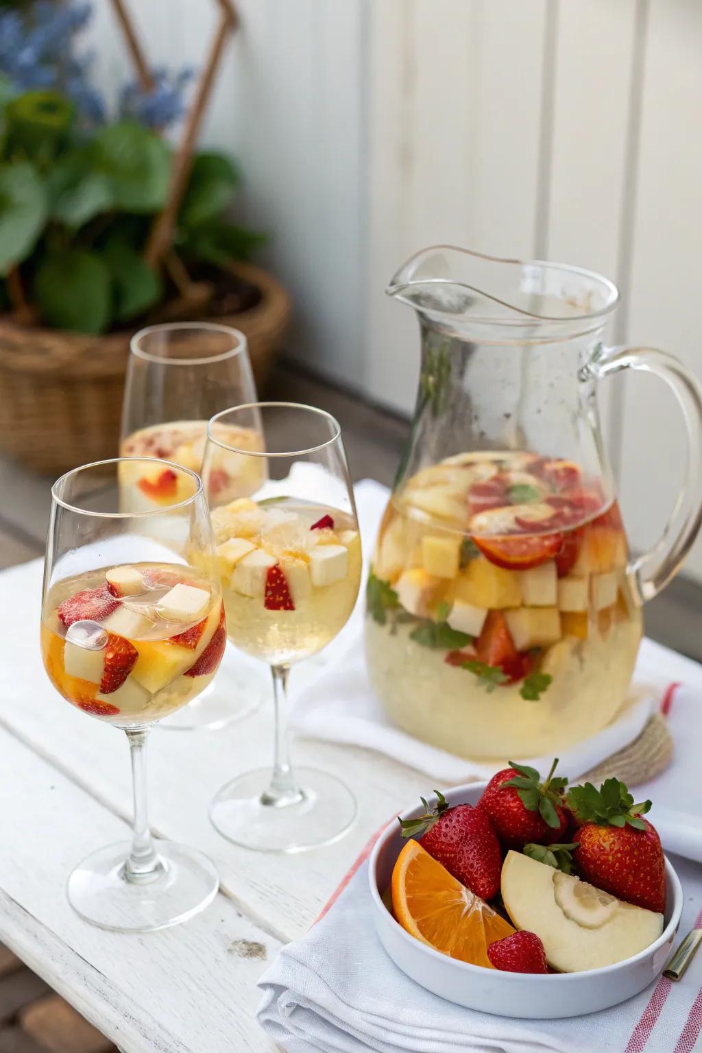 White wine and sangria add a refreshing touch to the all-white party.