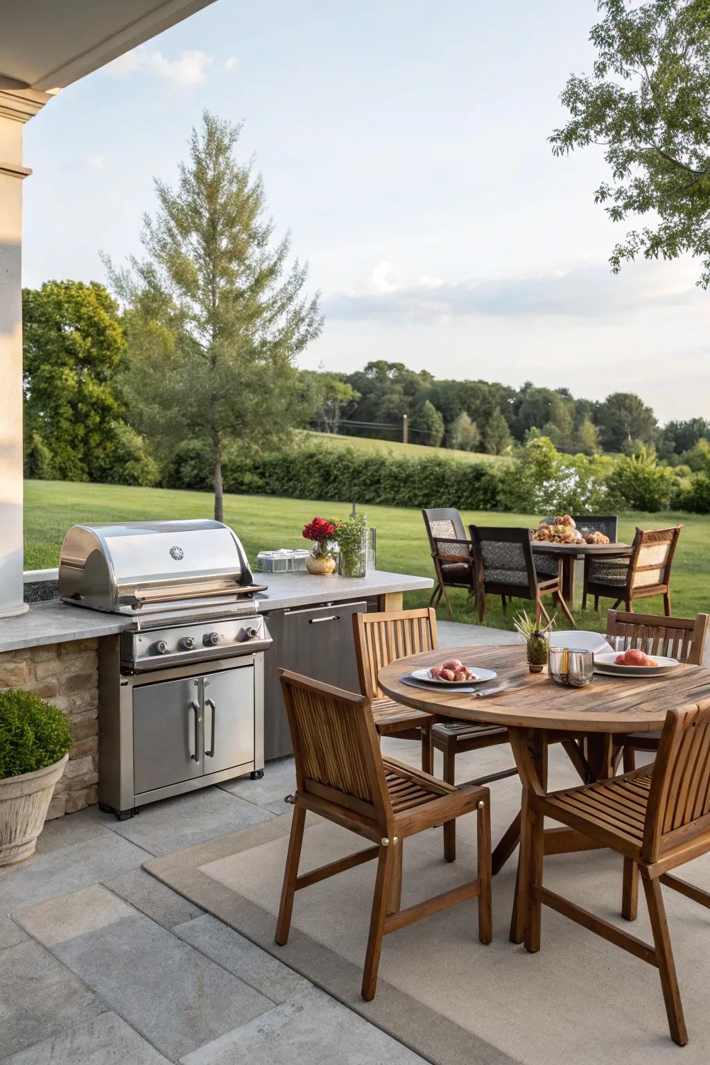 An outdoor kitchen setup transforms dining into an alfresco adventure.