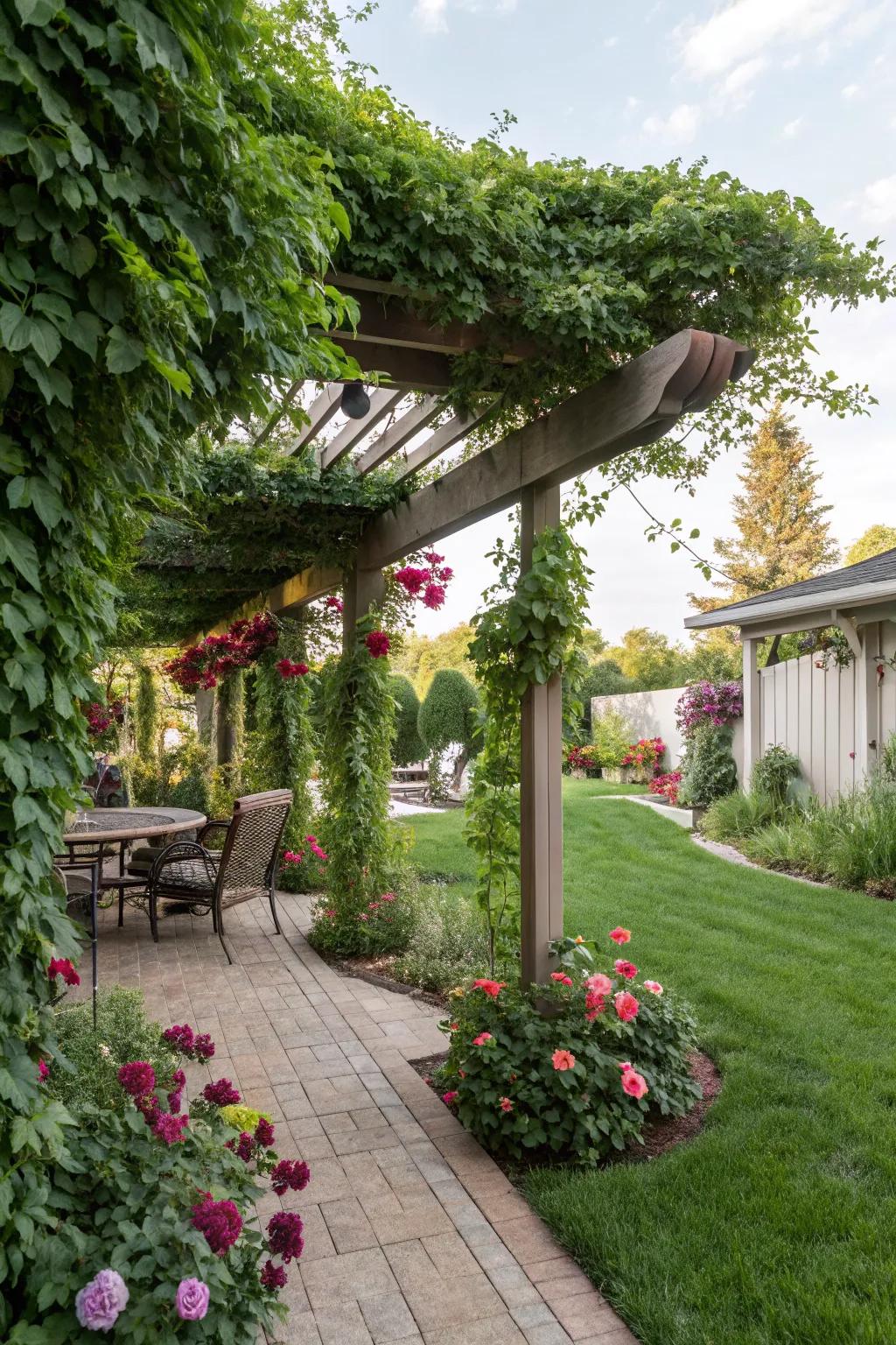 Pergolas provide shade and a charming architectural element.