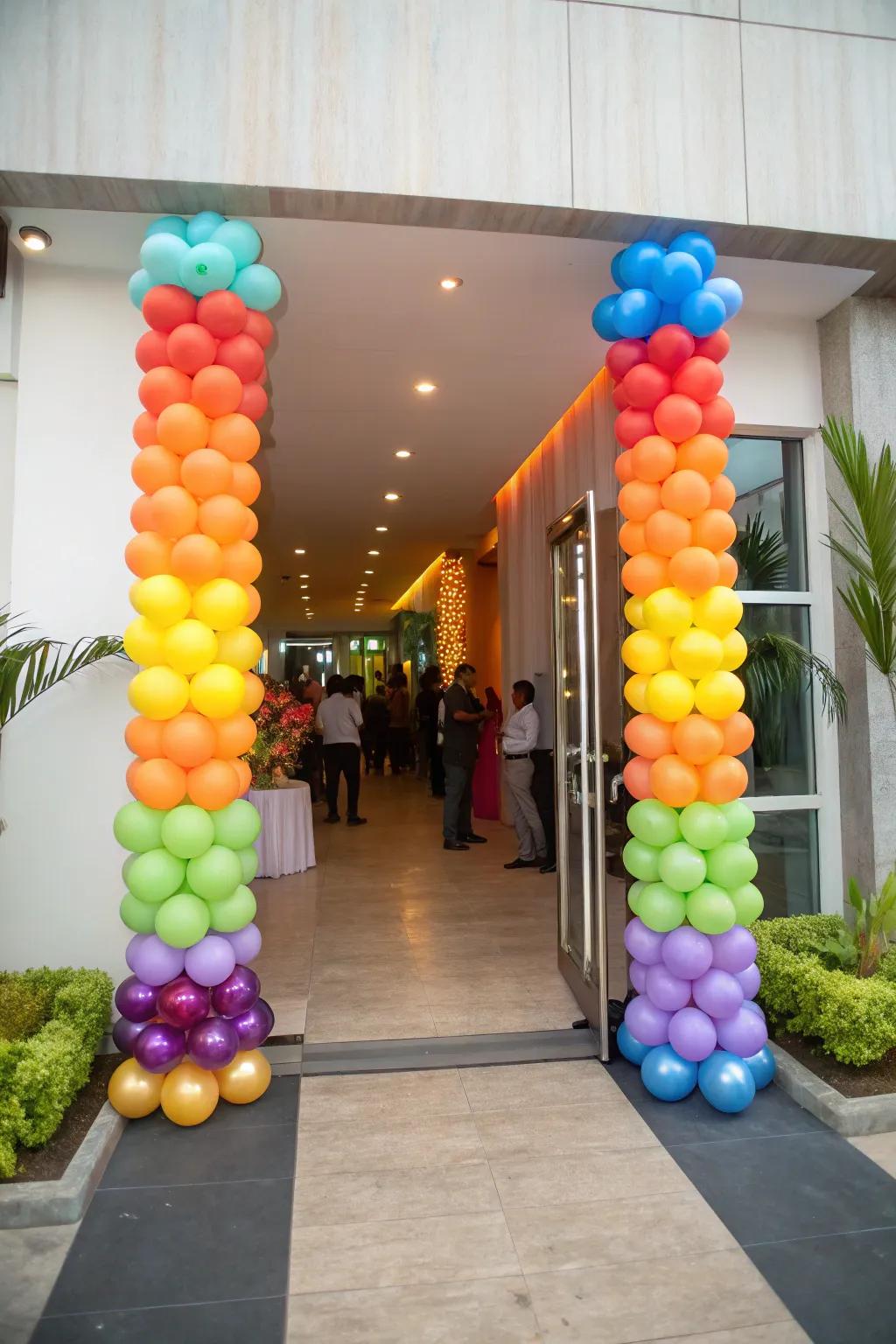 Tall balloon columns make a striking entrance statement.