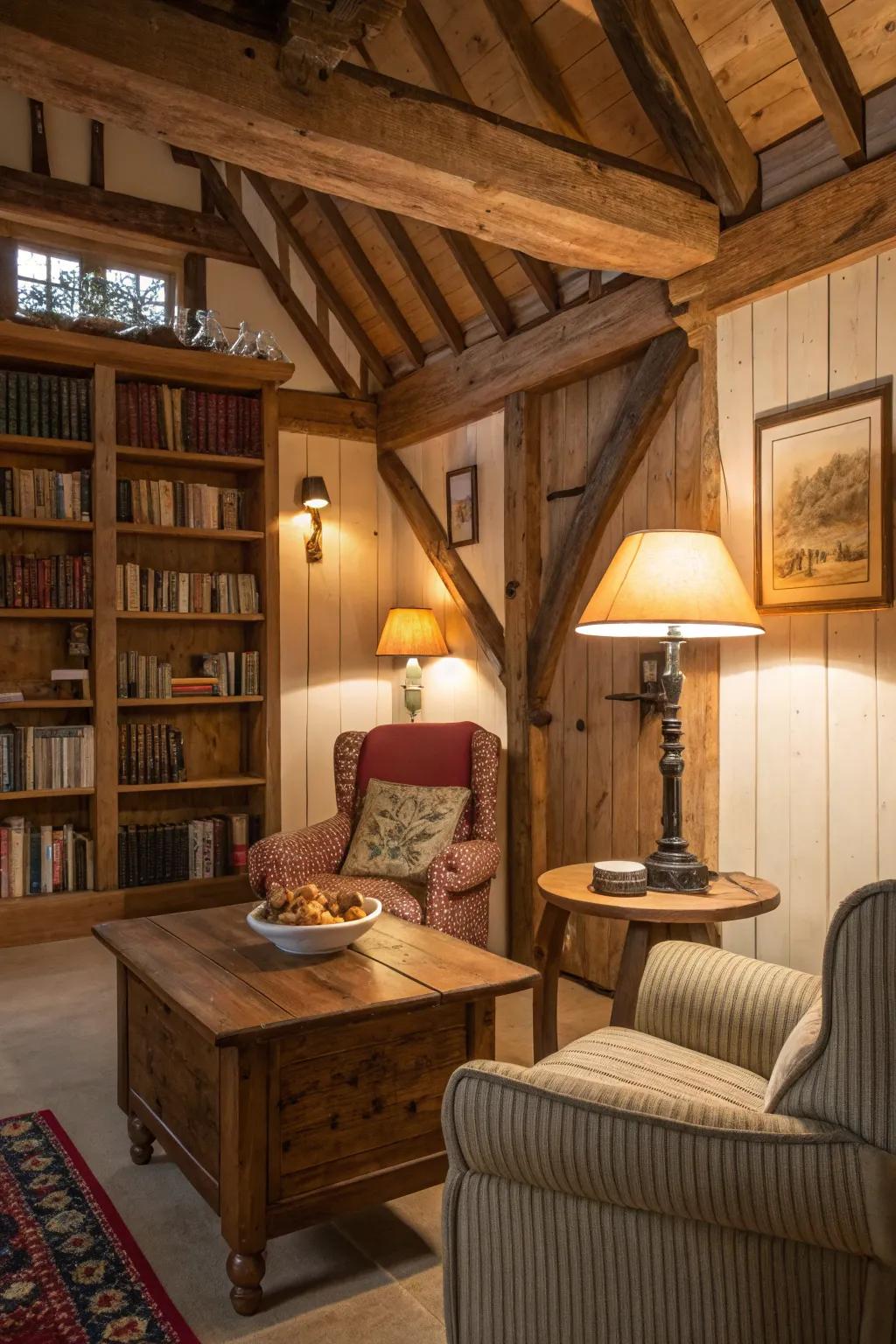 A warm and inviting interior with cozy seating and soft lighting.