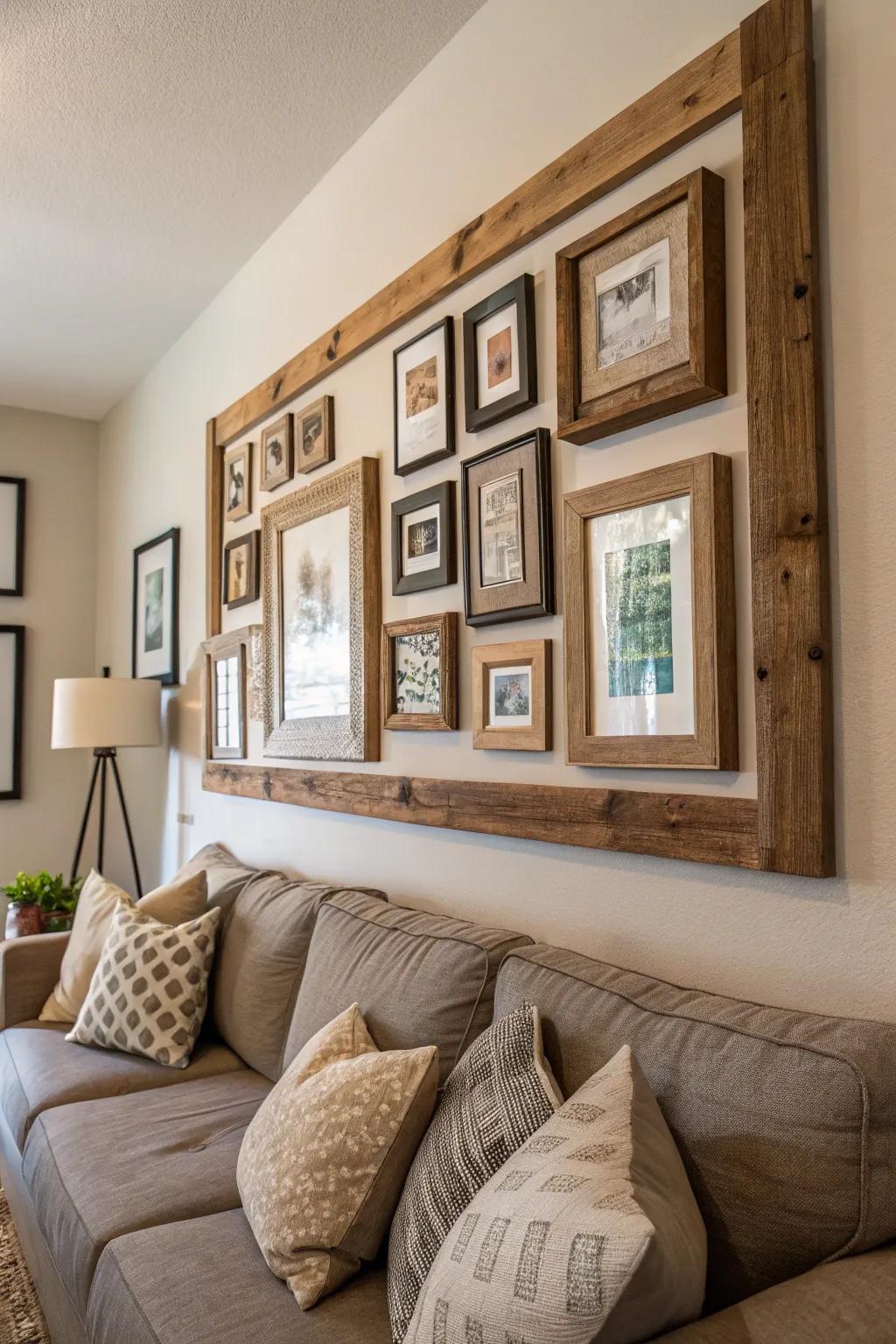 Layered barnwood frames for added dimension.