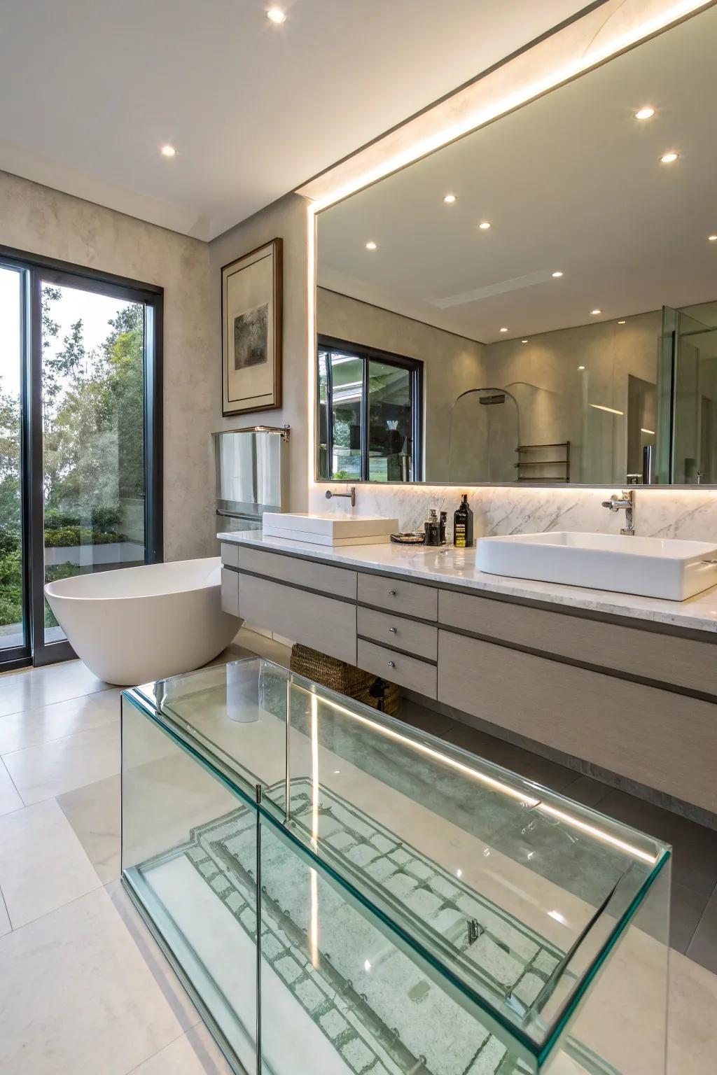 Glass countertops bring lightness and elegance to your bathroom.