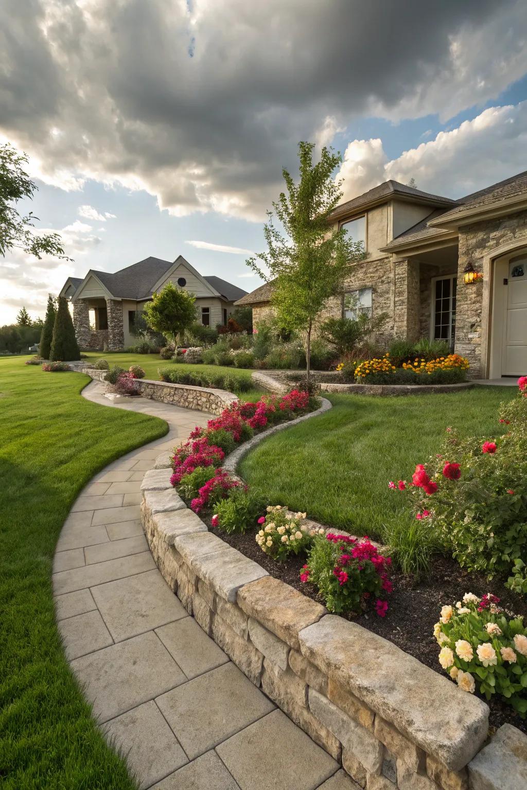 Neat borders creating a tidy and defined front yard.