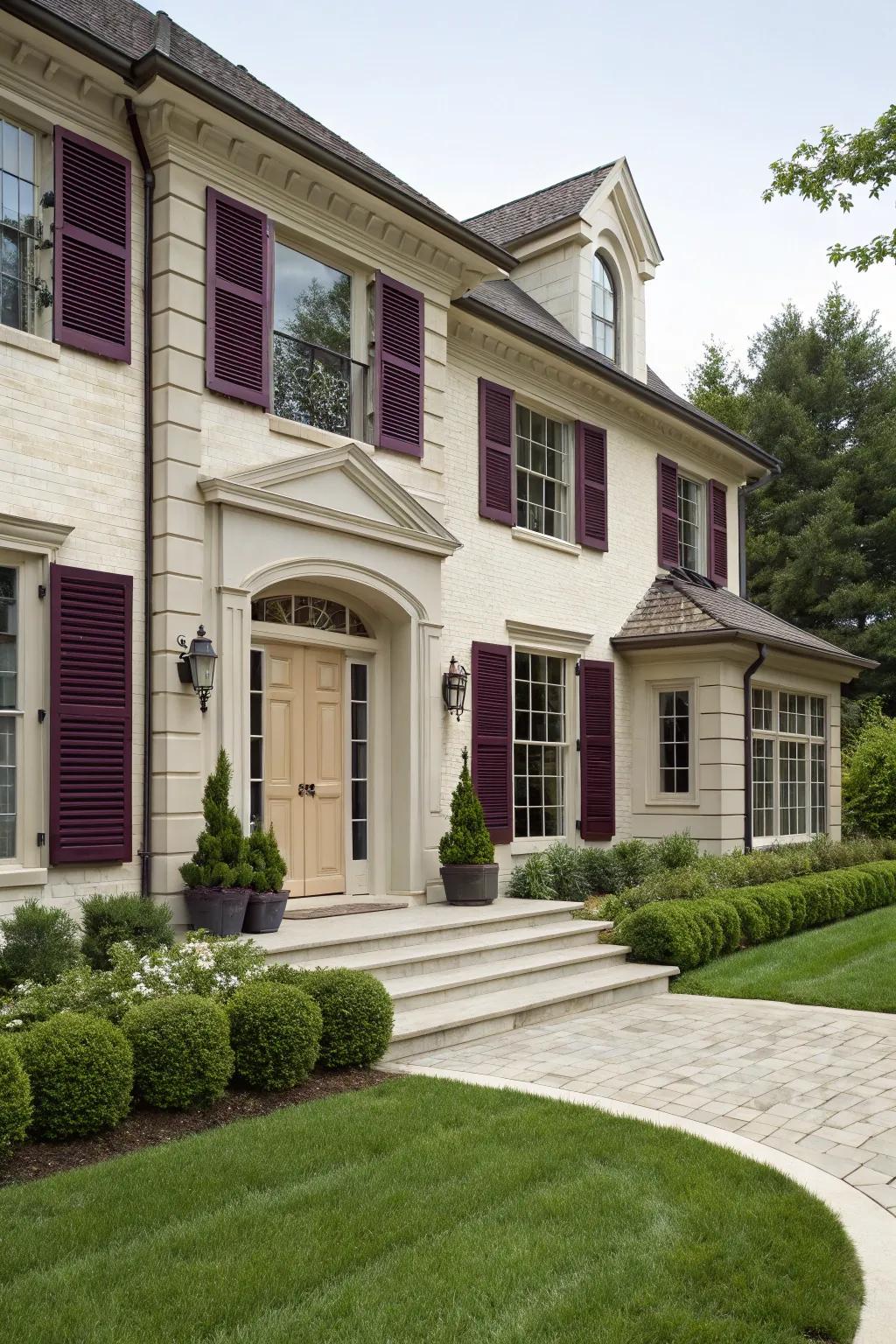 Rich plum adds a luxurious touch to this elegant home.