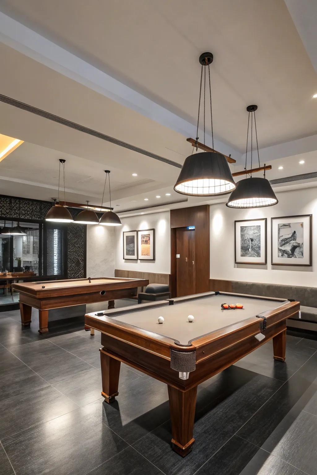 A modern themed billiard room showcasing sleek design elements.