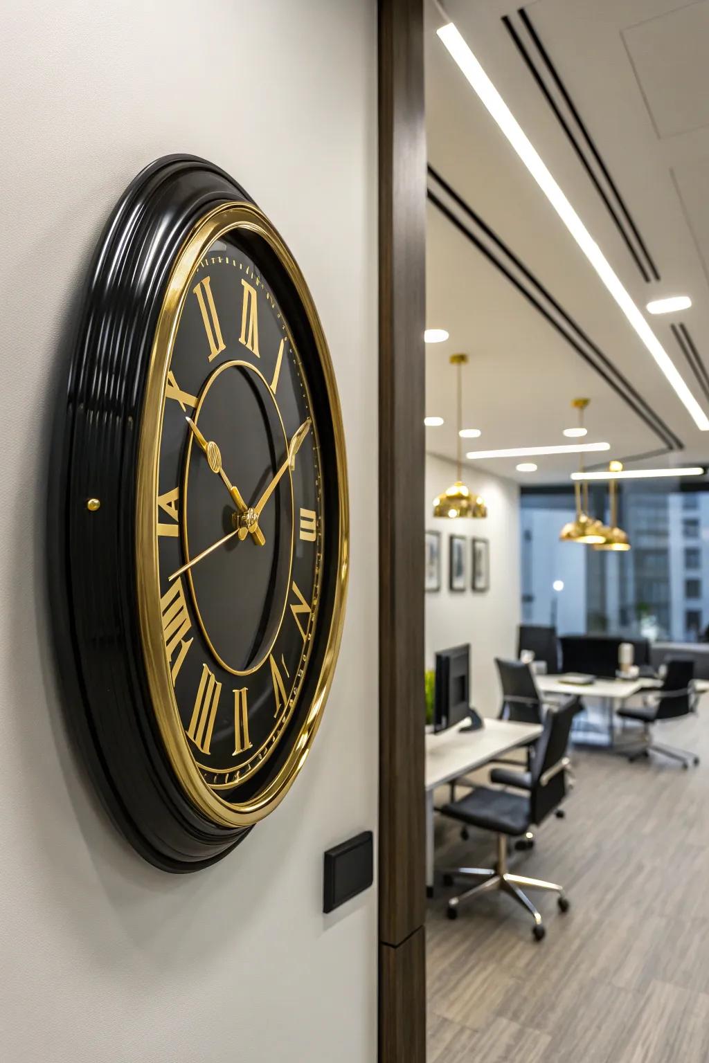 A black and gold clock is a timeless addition to your decor.