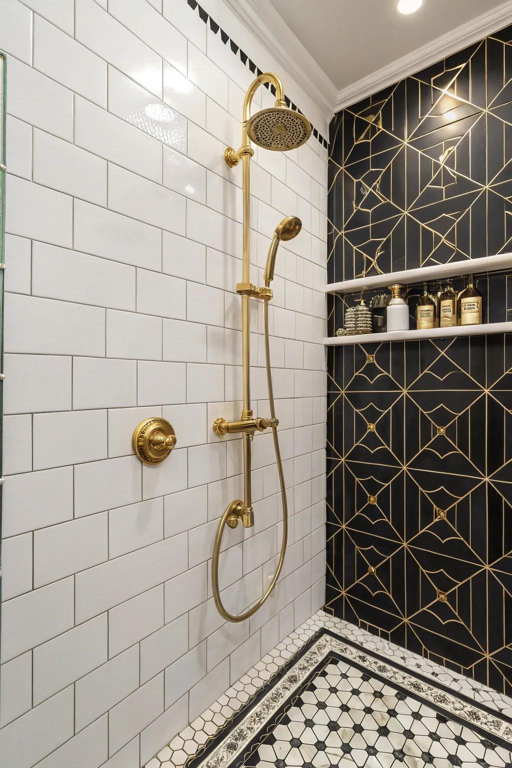 Gold accents bring a touch of luxury to the shower.