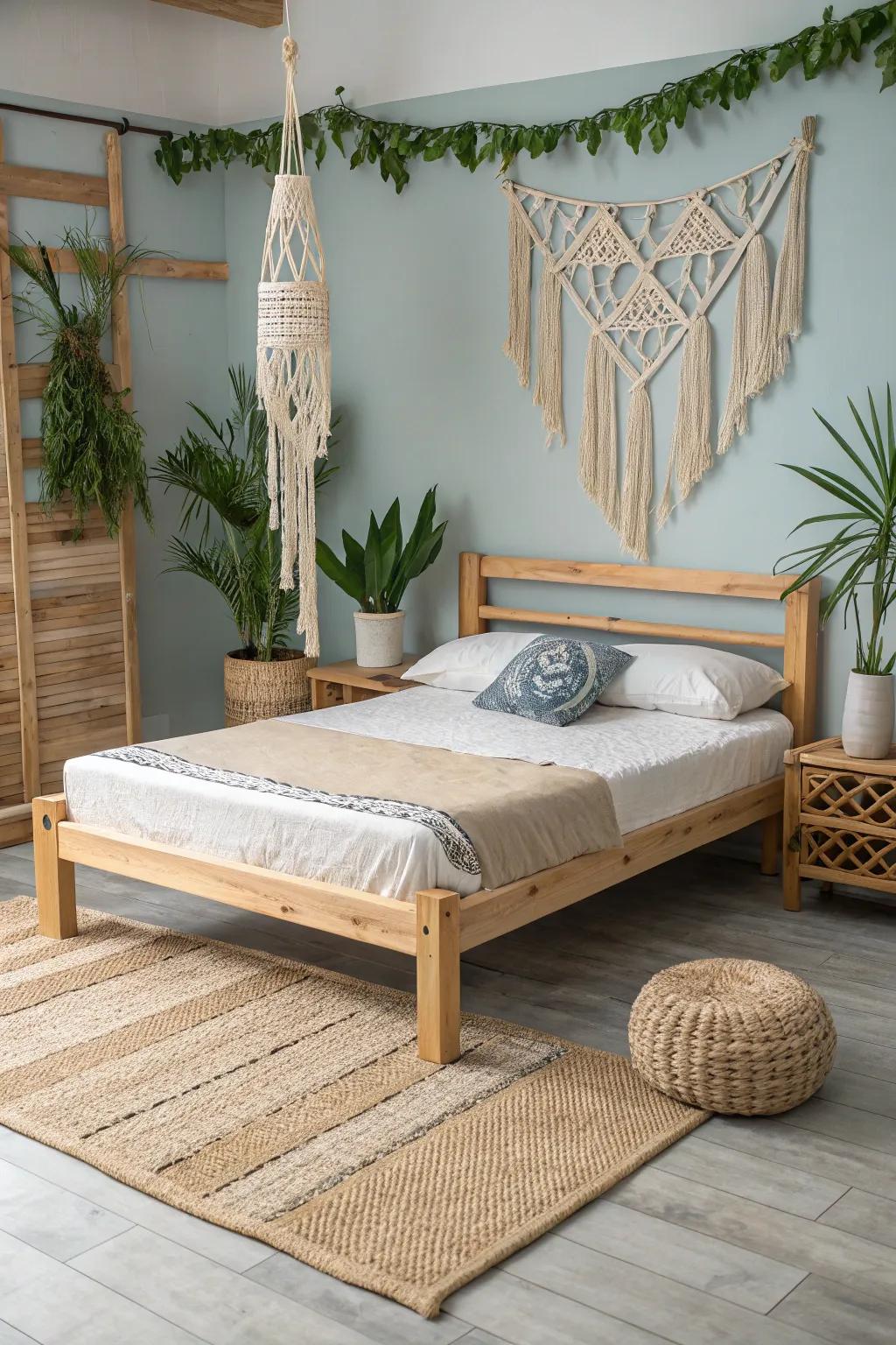 Minimalist wood furniture complements the coastal style.