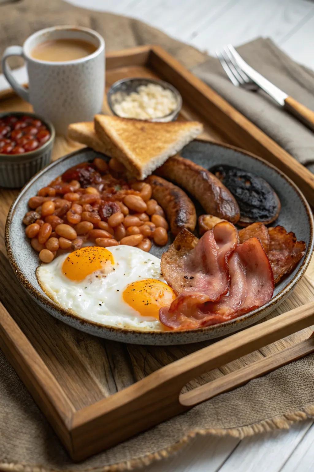 A traditional English breakfast offers a hearty and satisfying meal.