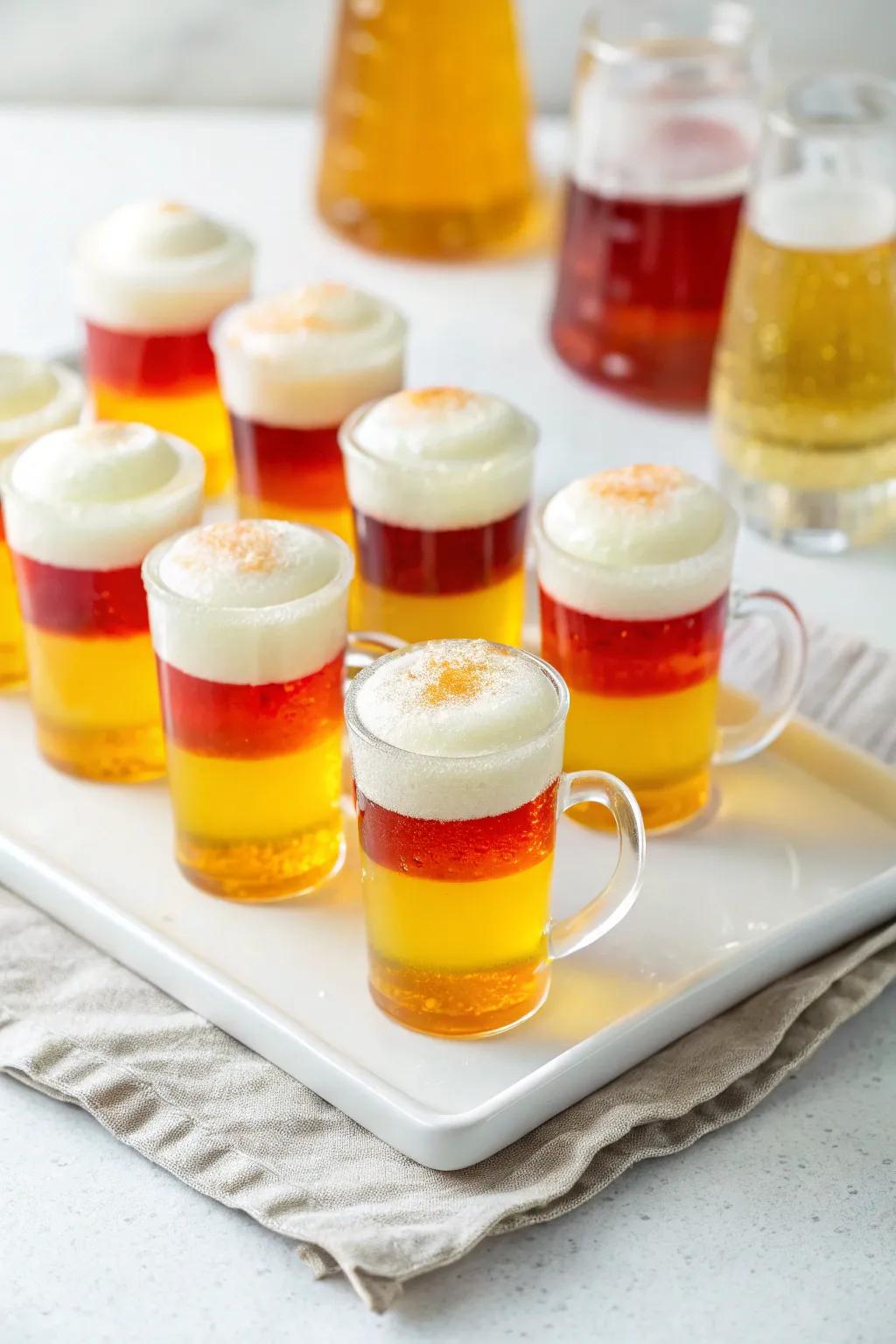 Playful beer JELL-O shots adding a whimsical touch.