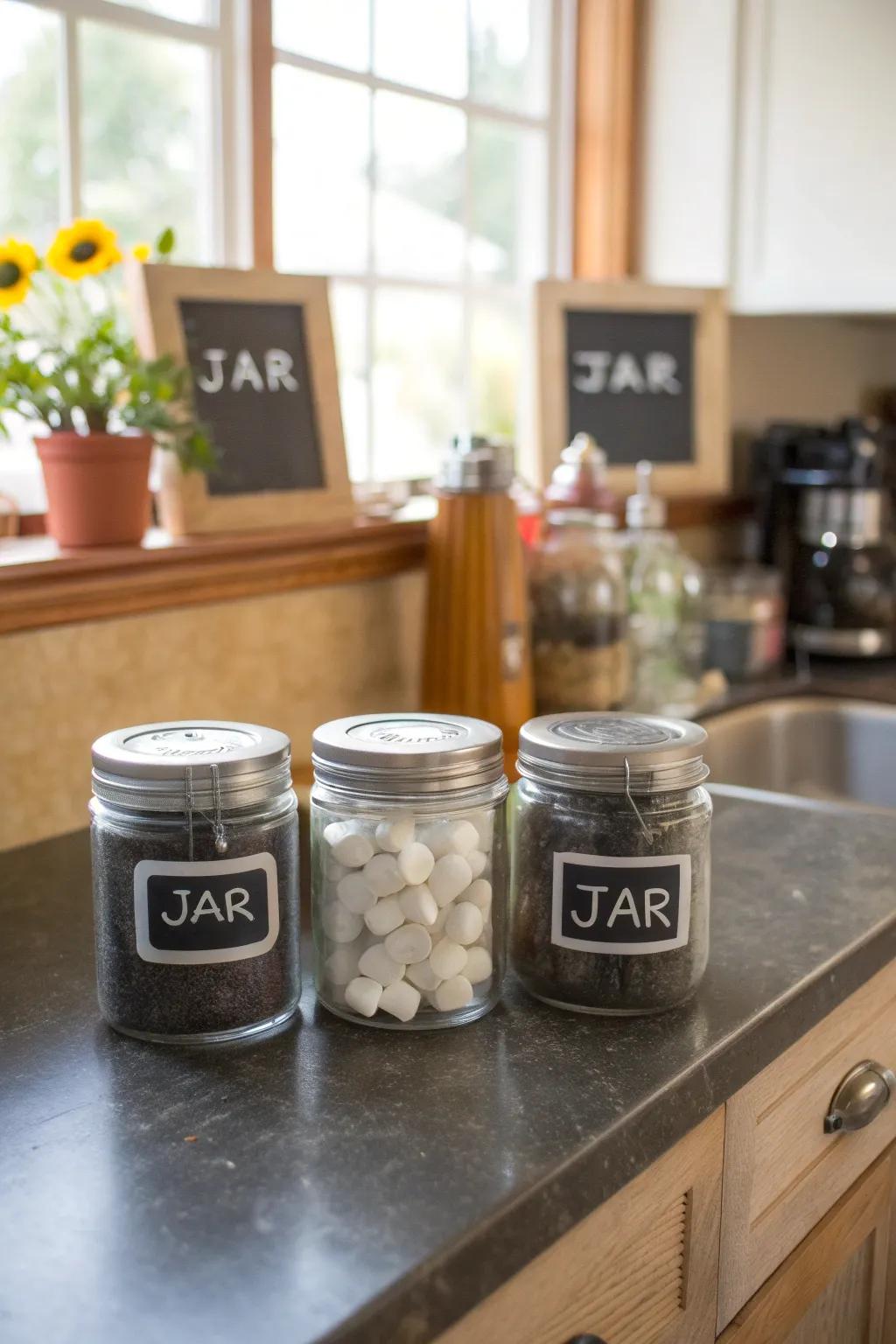Chalkboard labels are both practical and creative.