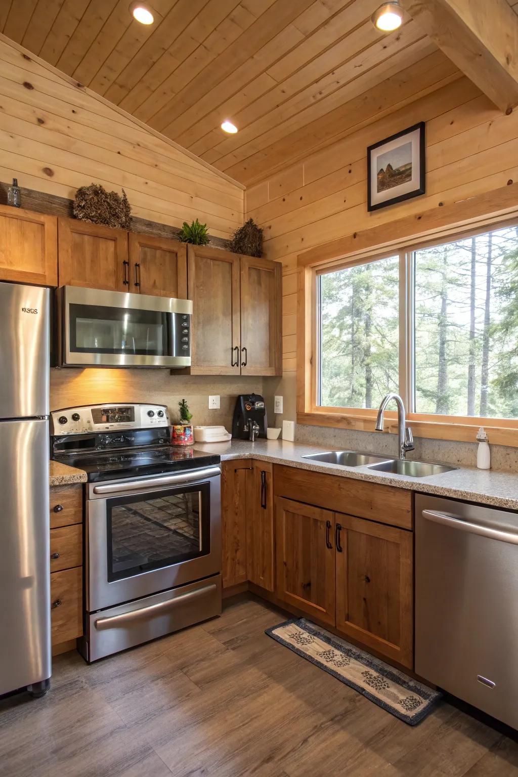 Modern appliances meet rustic charm in this updated kitchen.