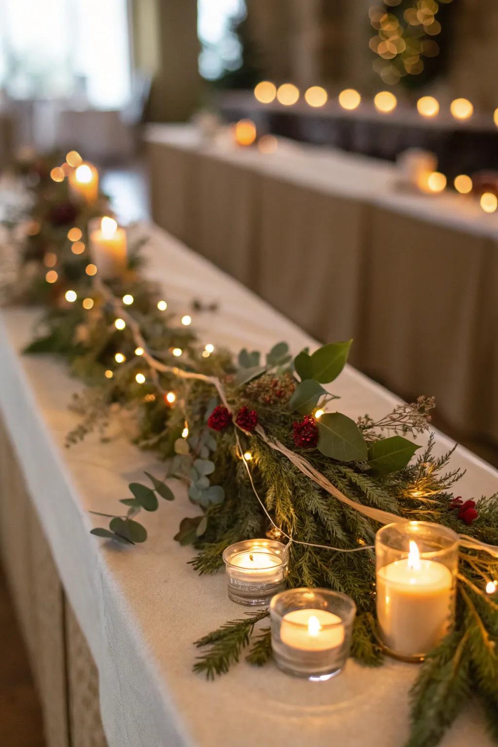 A garland with strategically placed tea lights for soft lighting.