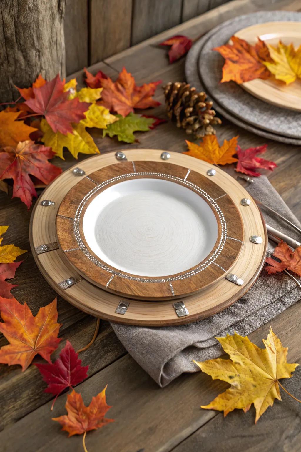 Bring rustic charm to your table with wood and metal accents.
