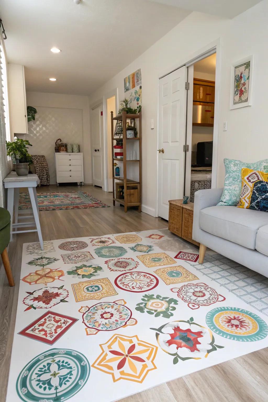Floor stickers let you explore trends without long-term commitment.