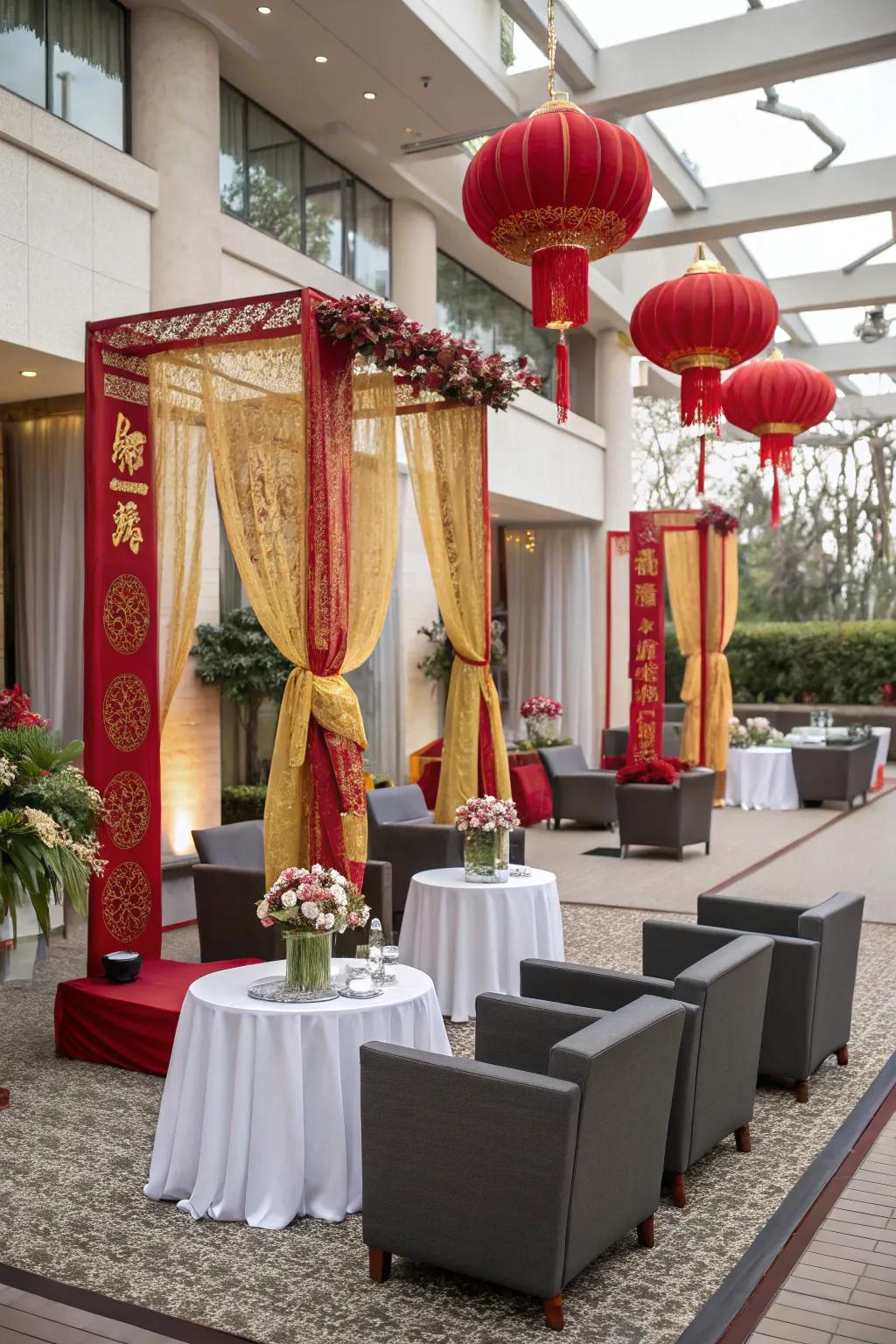 A harmonious blend of modern and traditional wedding decor.
