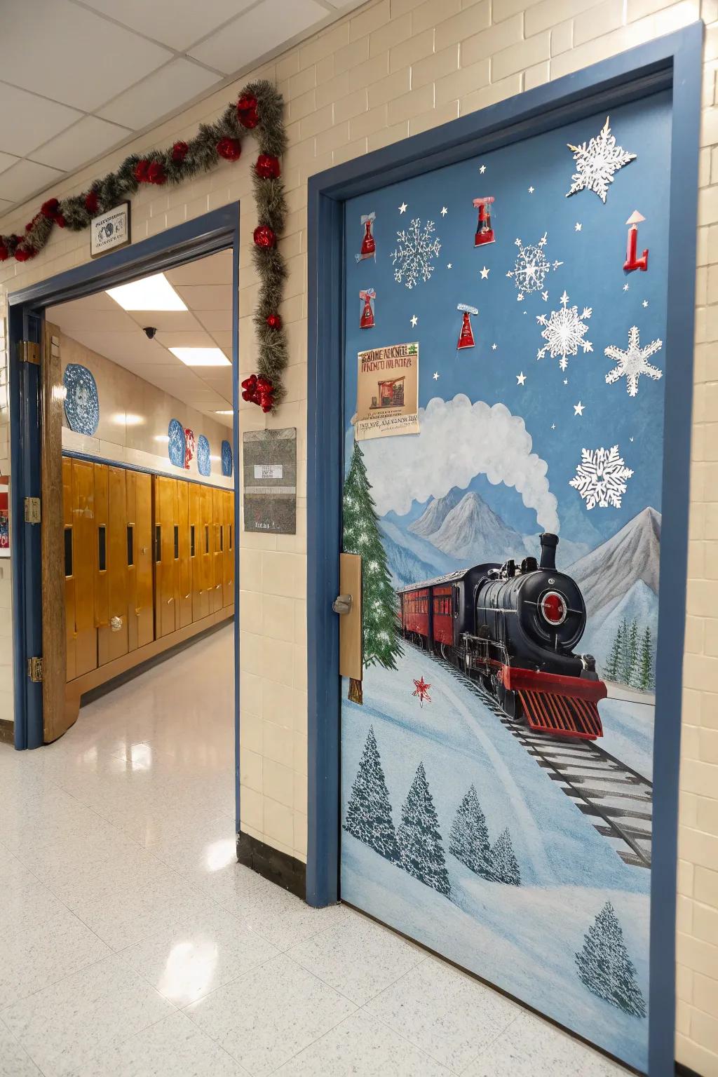 All aboard the Polar Express with this festive door.