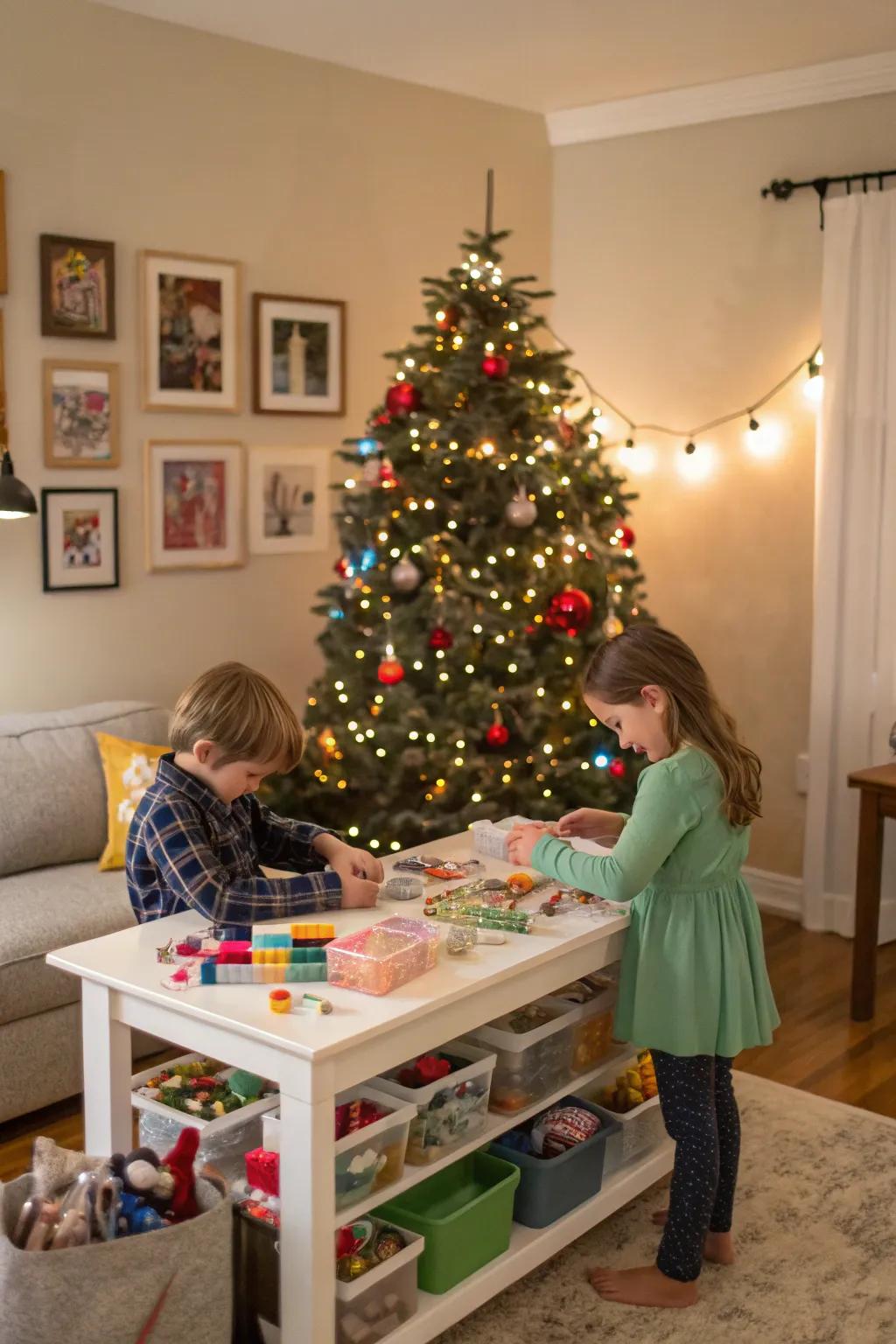 An interactive ornament station for kids.