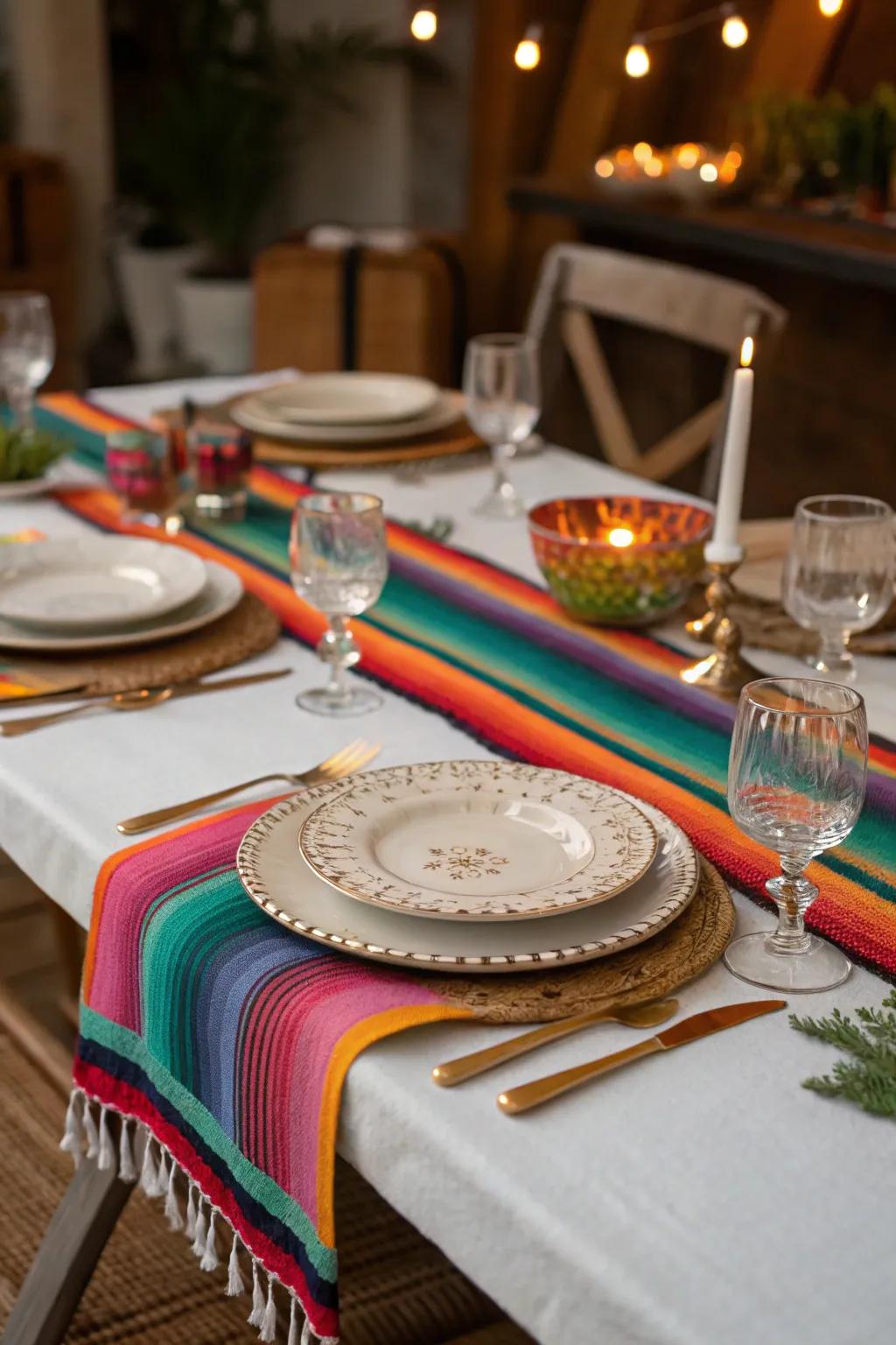 Add color and warmth with a serape table runner.