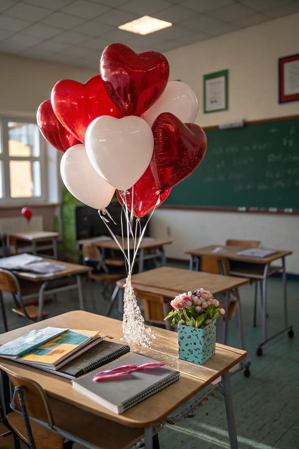 Heart-shaped balloons bringing a festive flair.