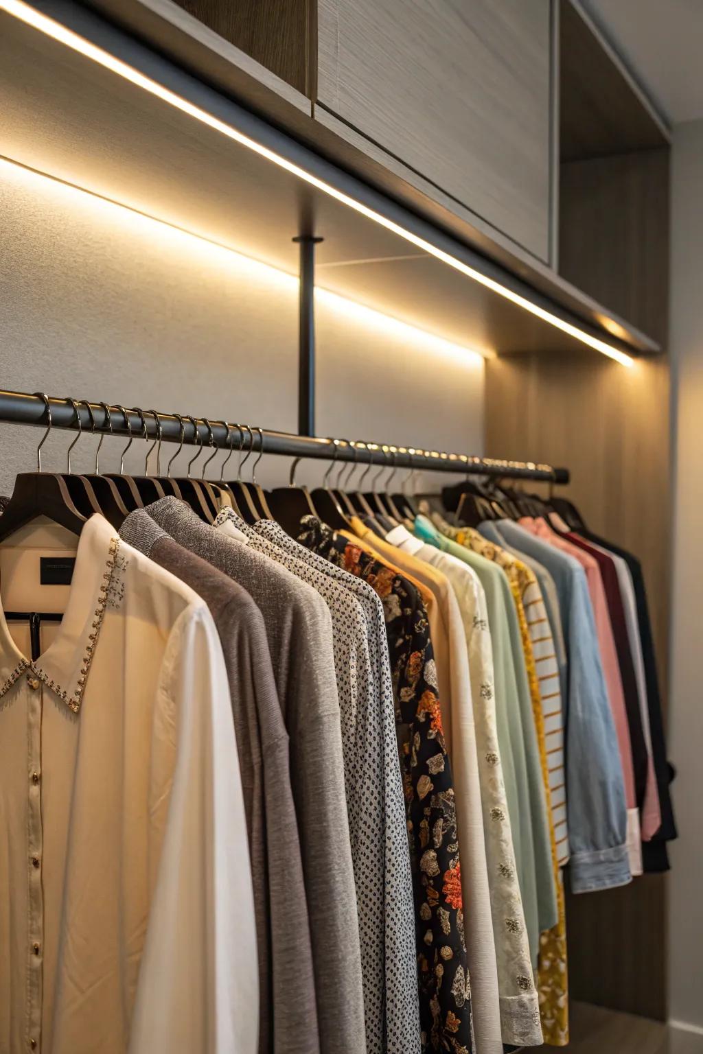 Closet rod lighting offers direct illumination for your hanging garments.