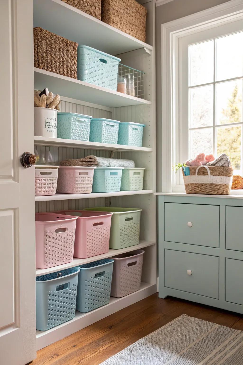 Color coordination brings a sense of calm to your pantry.