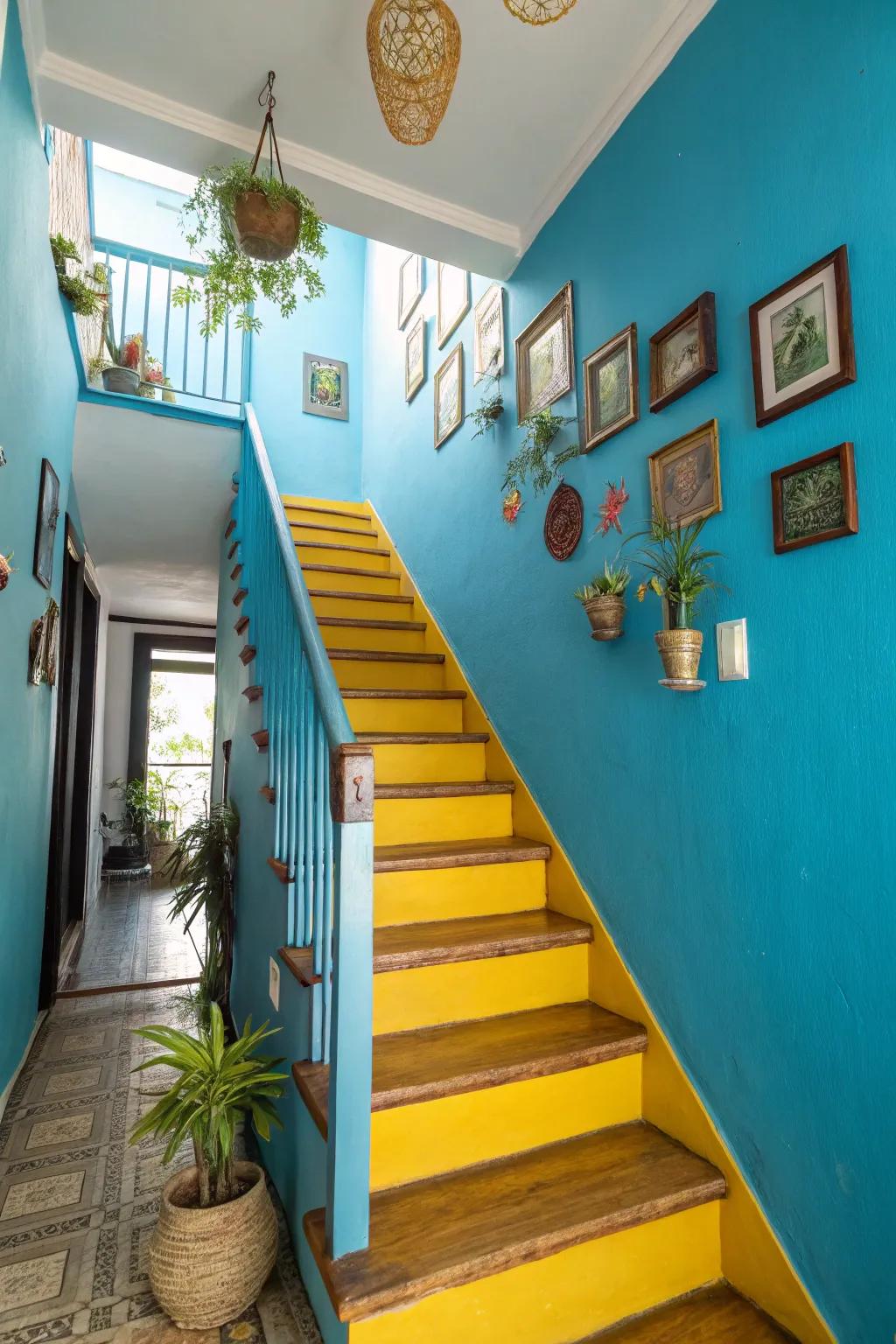 Contrasting colors breathe new life into staircase corners.