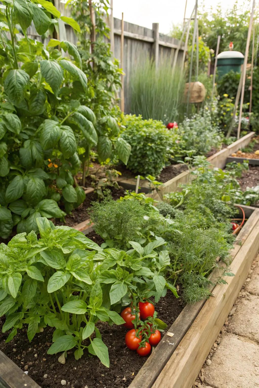 A practical garden plot for fresh herbs and vegetables.