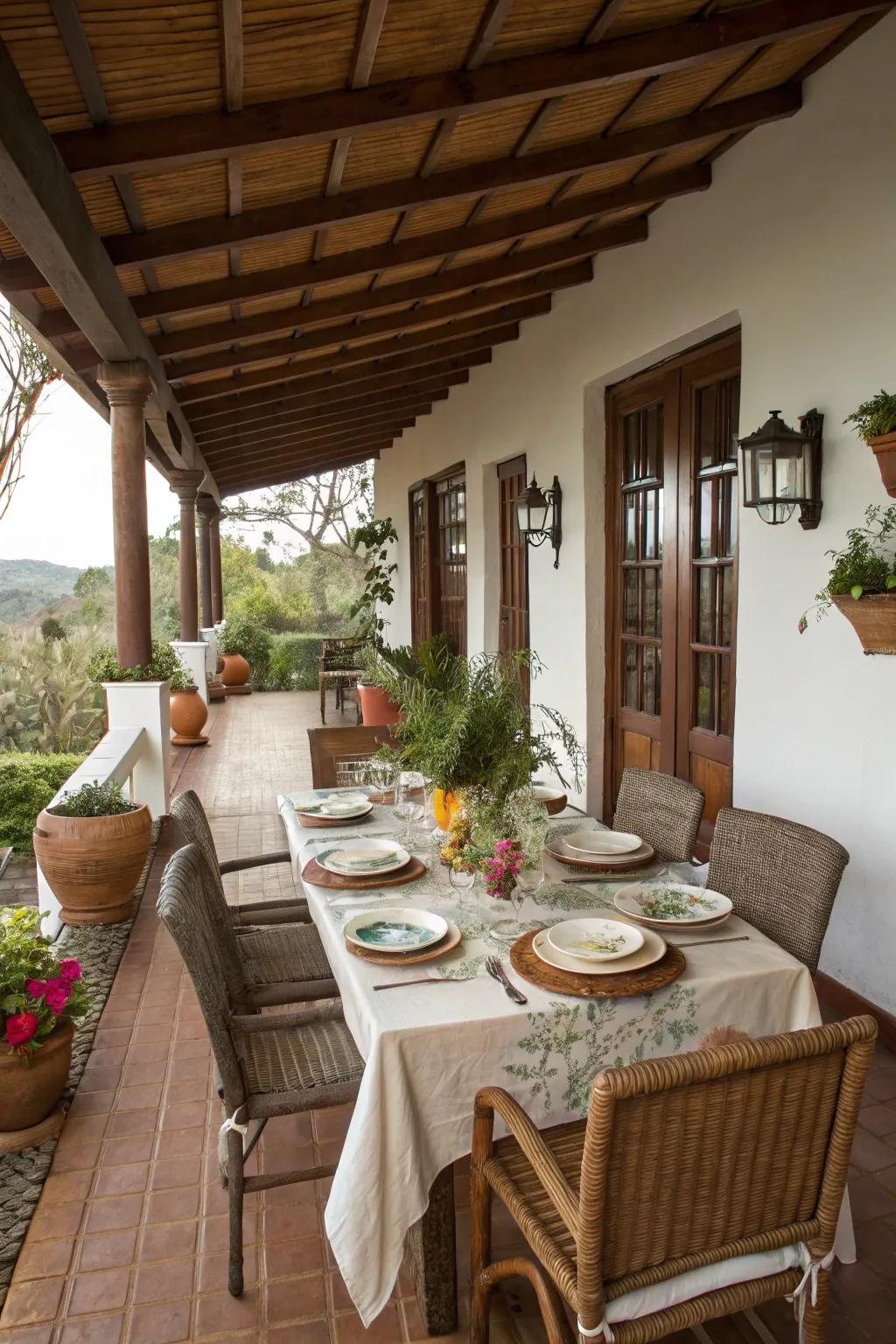 An outdoor dining area makes mealtime a delightful experience.