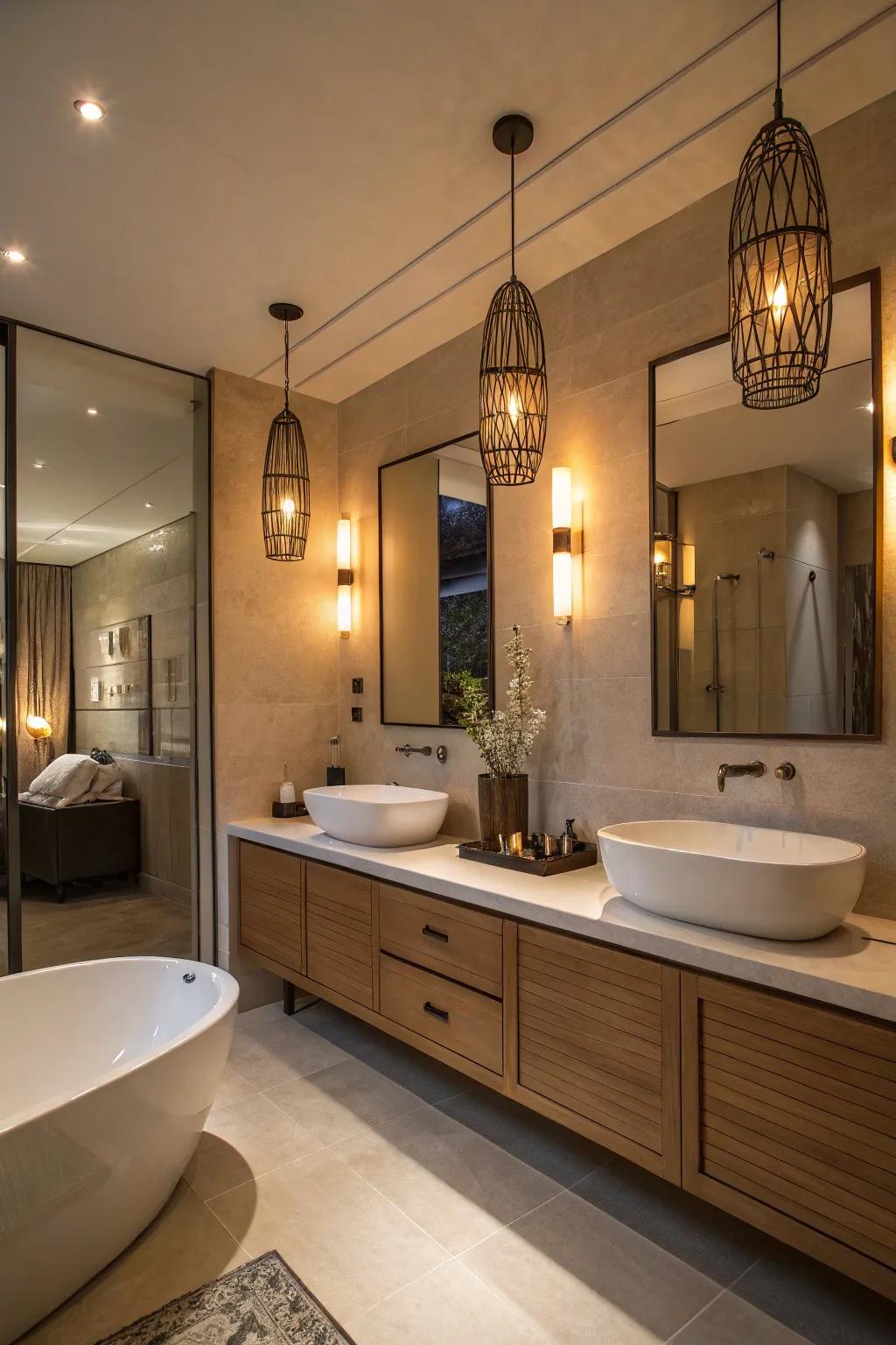 Modern light fixtures enhance the ambiance of your bathroom.