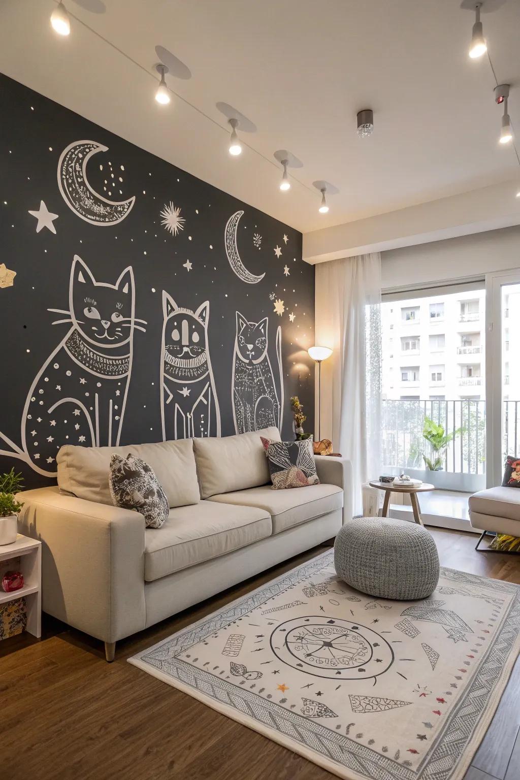 Cosmic cats bring playful sophistication to the living room.