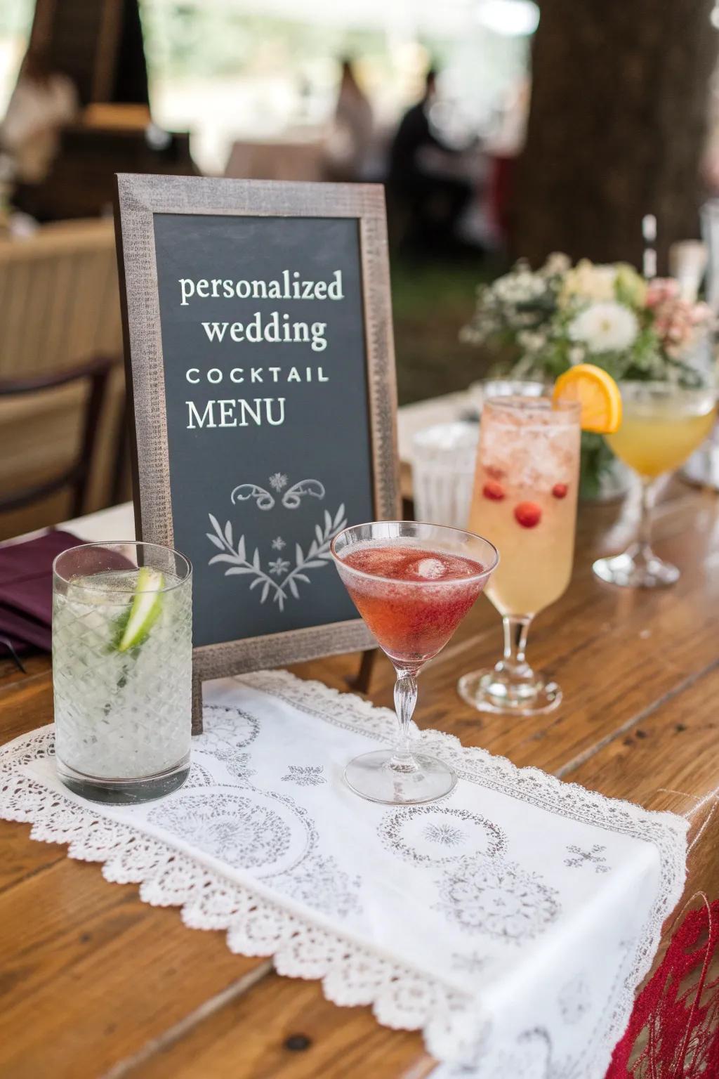 A personalized cocktail menu with drinks inspired by love.