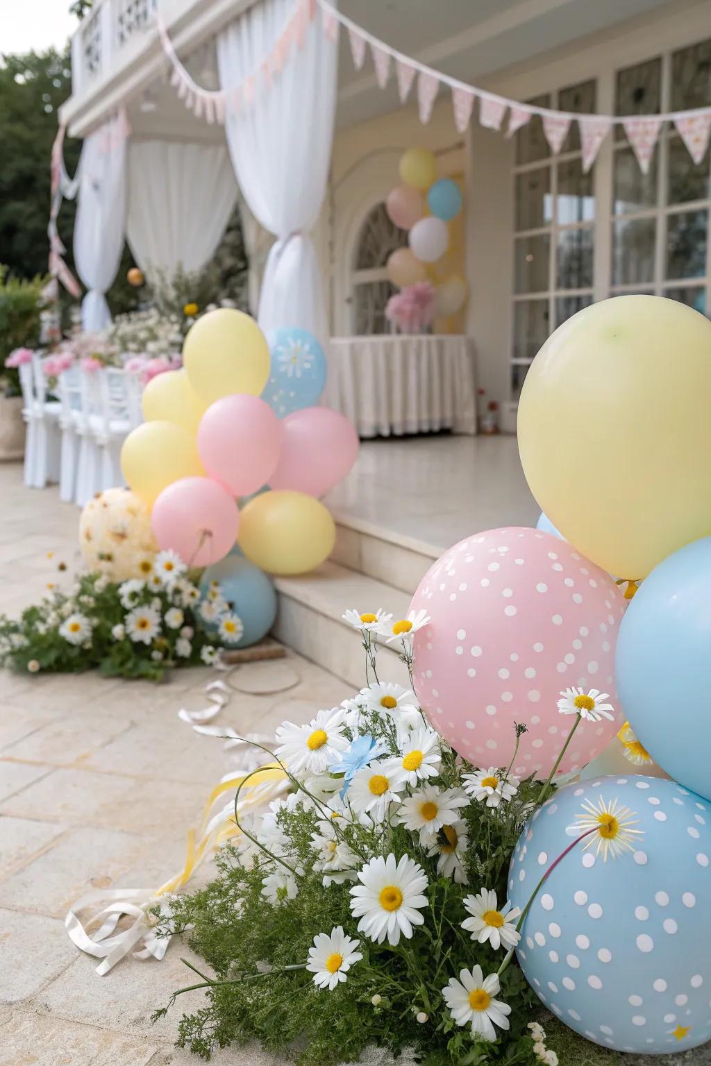 Brighten the venue with pastel balloon bouquets.