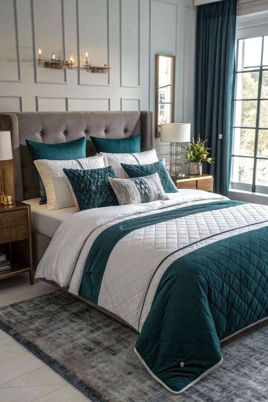 Layered bedding offers both comfort and elegance.