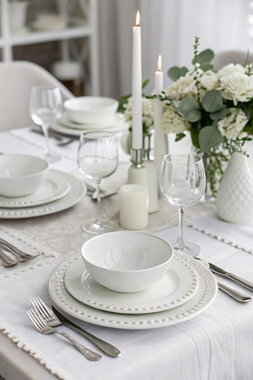 A monochrome table setting creates a sleek and modern look.