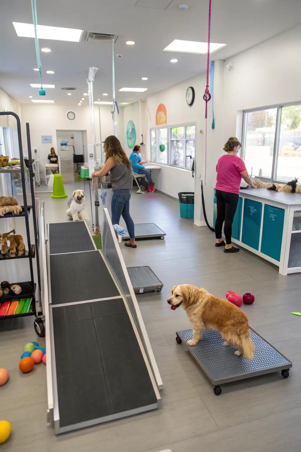 A pet-friendly salon with ample space and ramps.