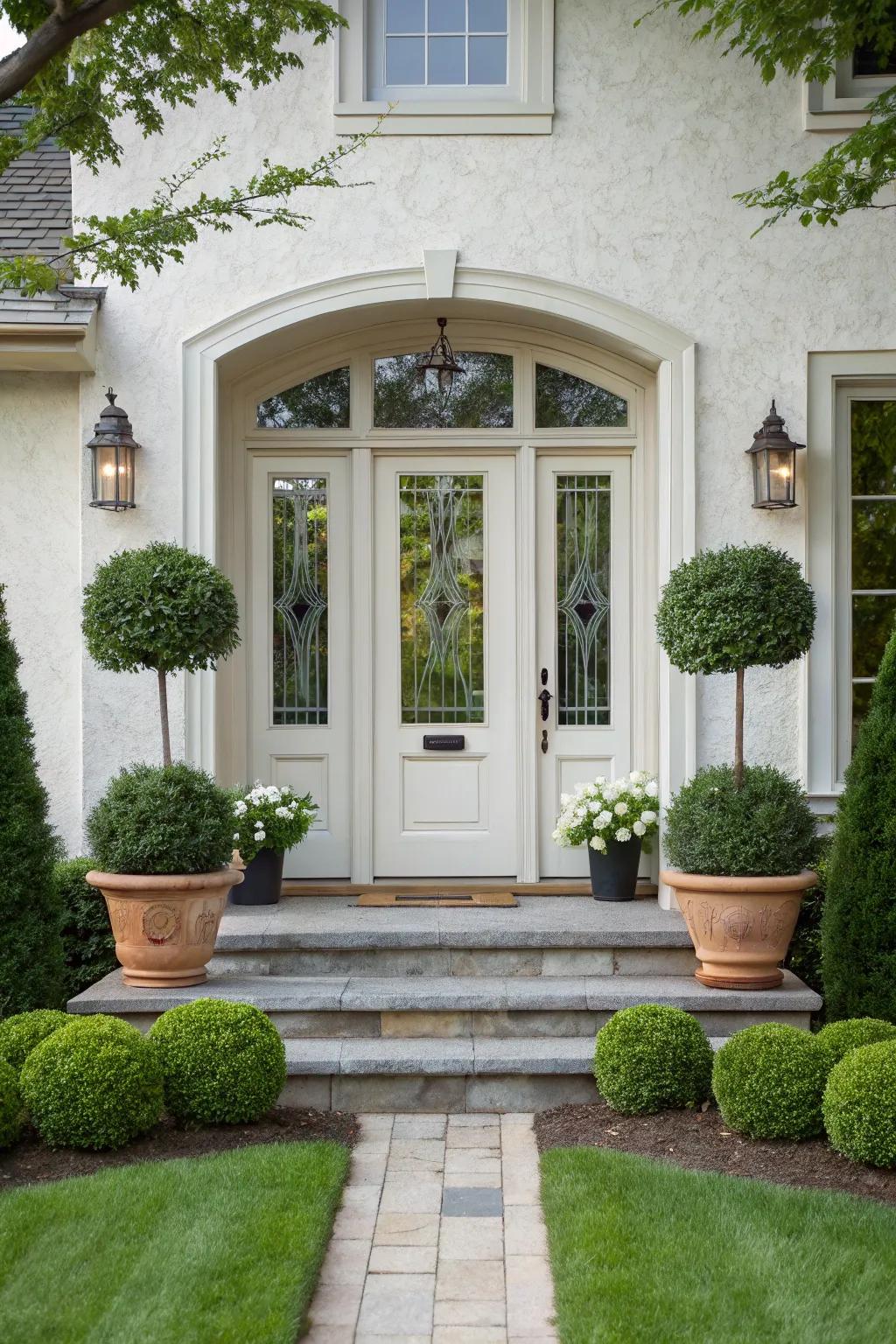 Achieve architectural balance with a door framed by symmetrical elements.