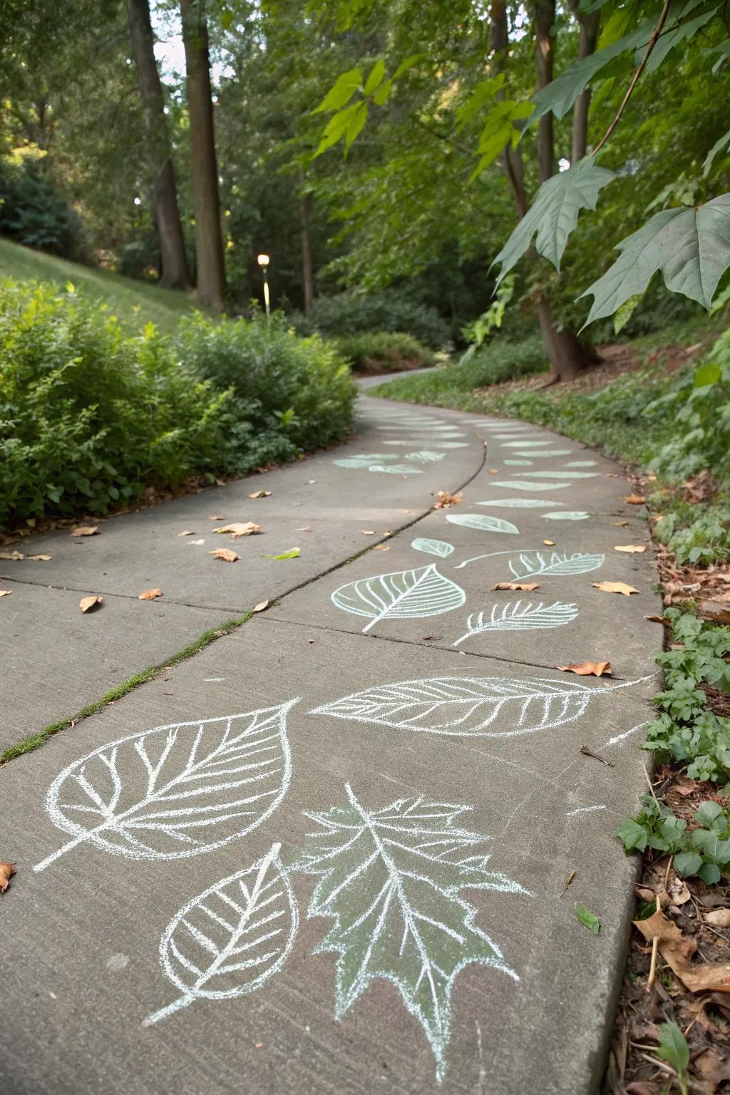 Simple leaf patterns bring a touch of nature to the pavement.