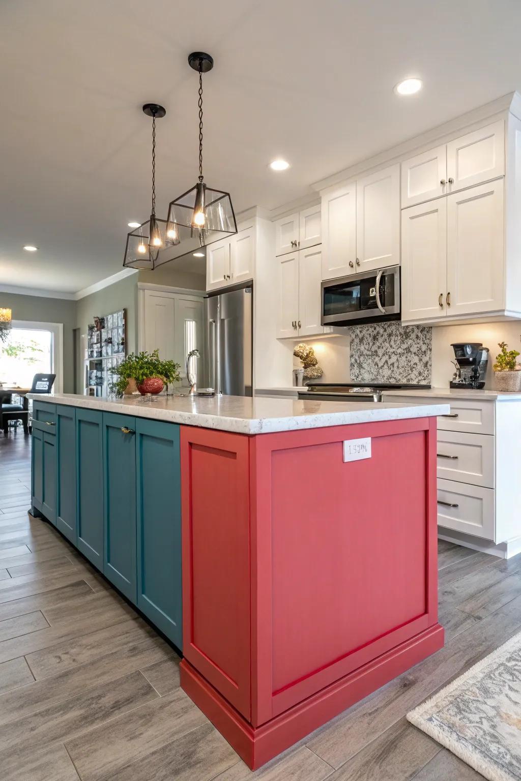 An island with a pop of color for added vibrancy.