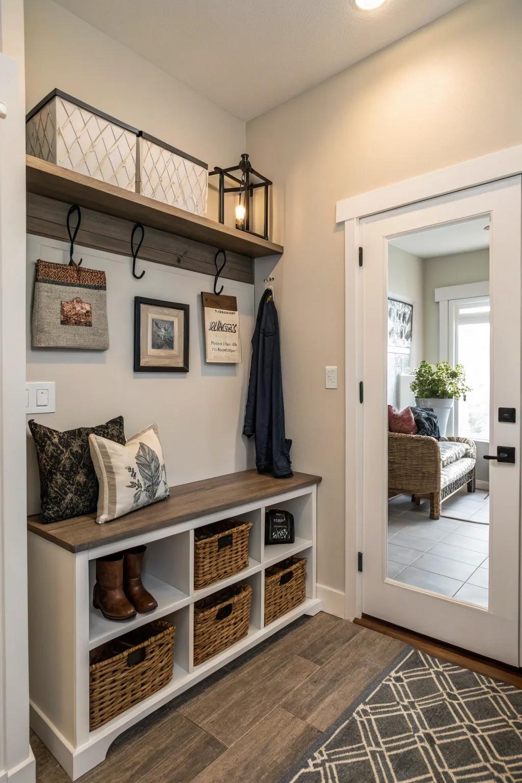 Compact furniture perfectly suited for small entryways.