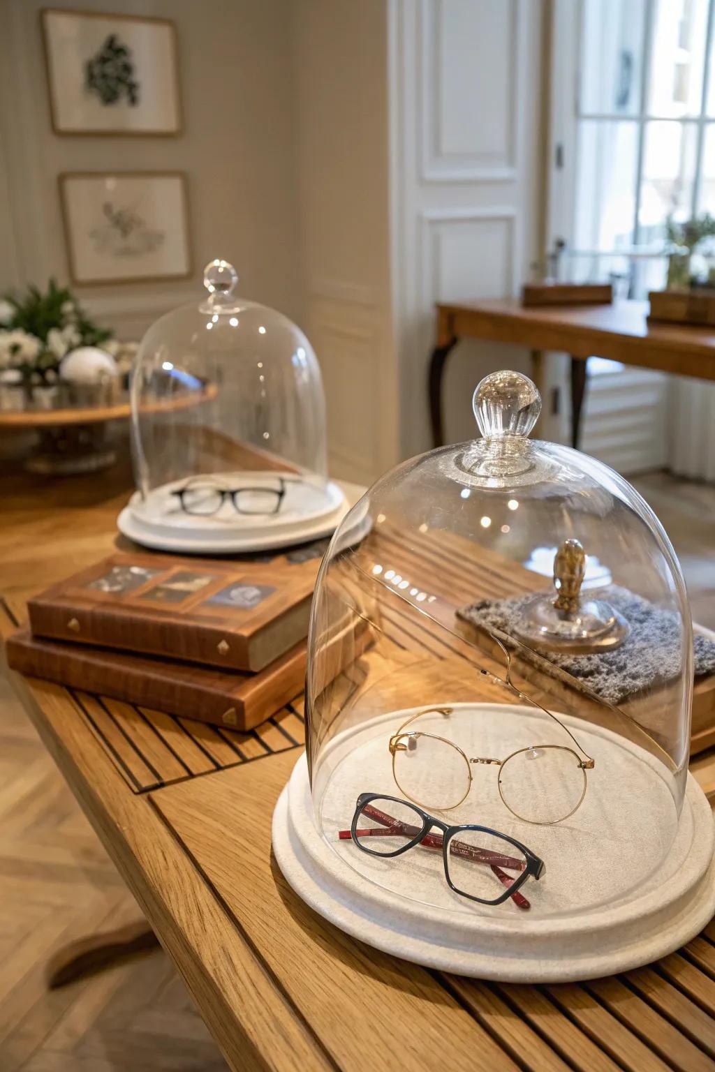 Add sophistication with glass cloche domes.