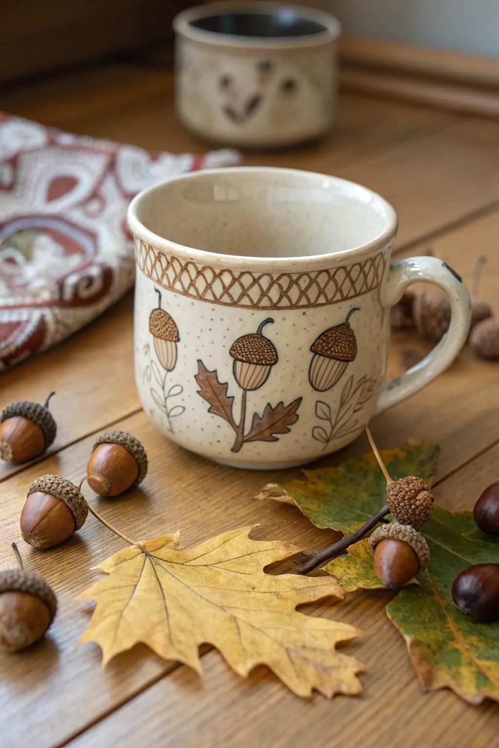 Cup featuring charming acorn motifs.