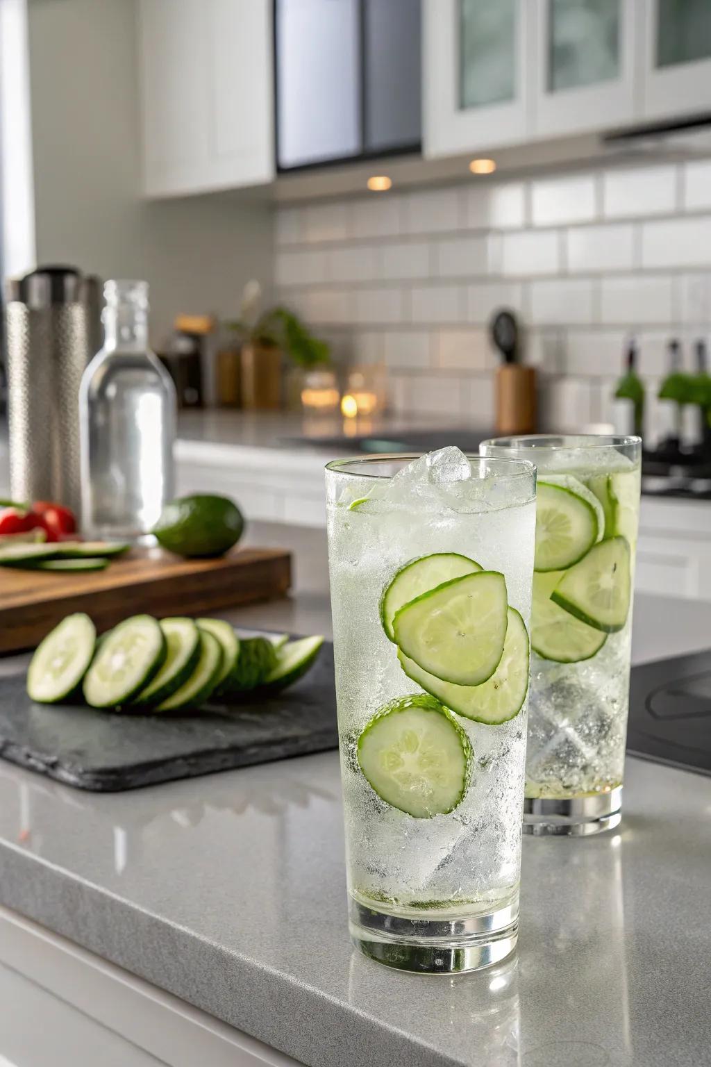 Cucumber ice cubes for a refreshing drink.