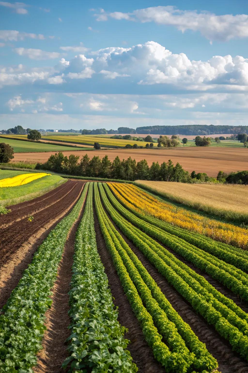 Crops rotated seasonally for vibrant and healthy farm fields.