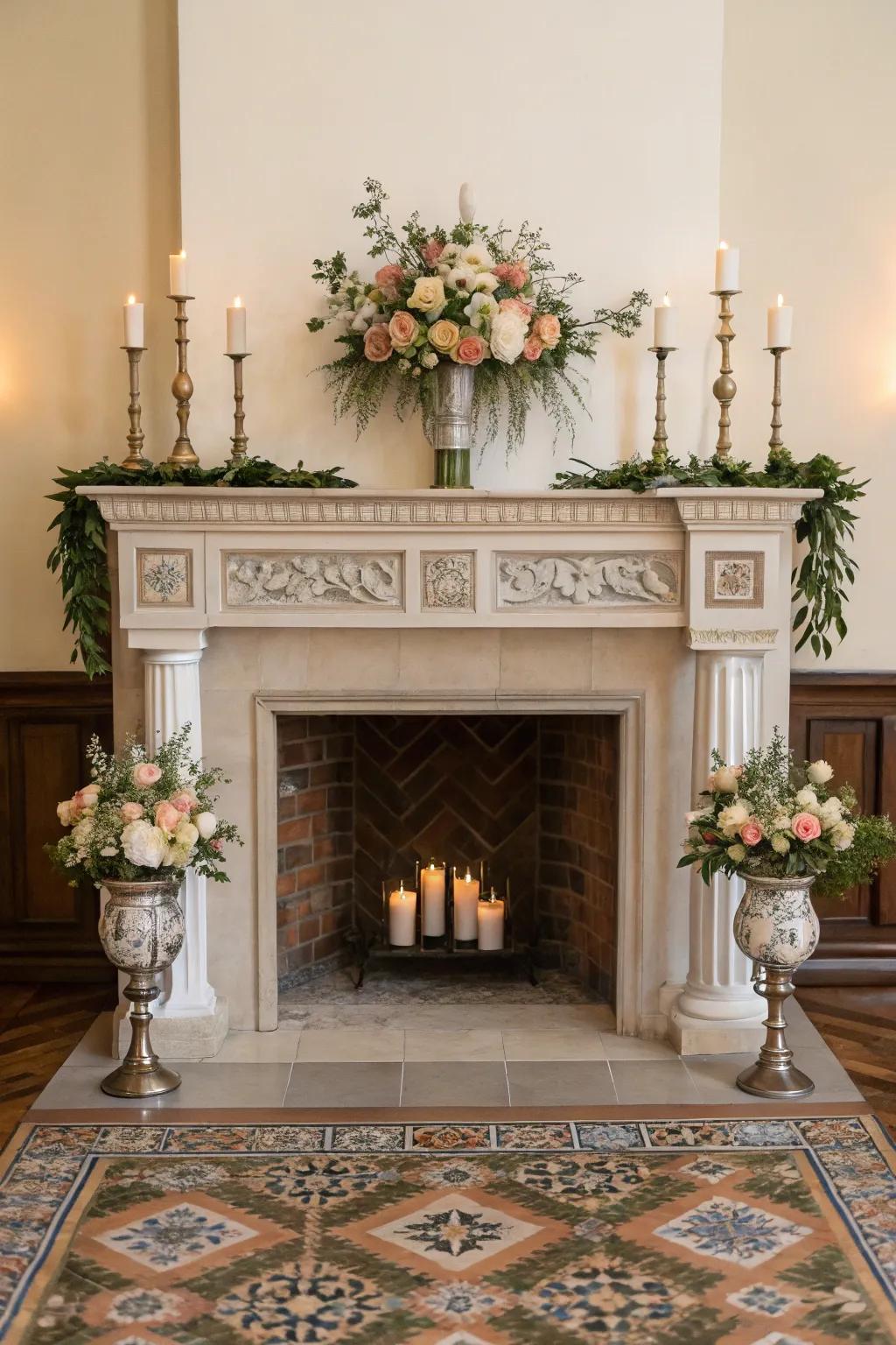Symmetrical decor provides balance and harmony to the hearth.