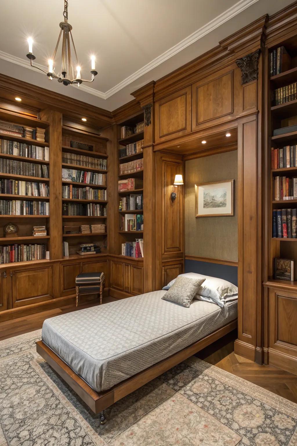 Library beds create a cozy and functional reading sanctuary.