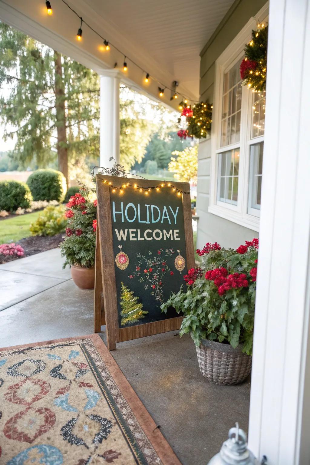 Holiday signs greet guests with festive cheer.