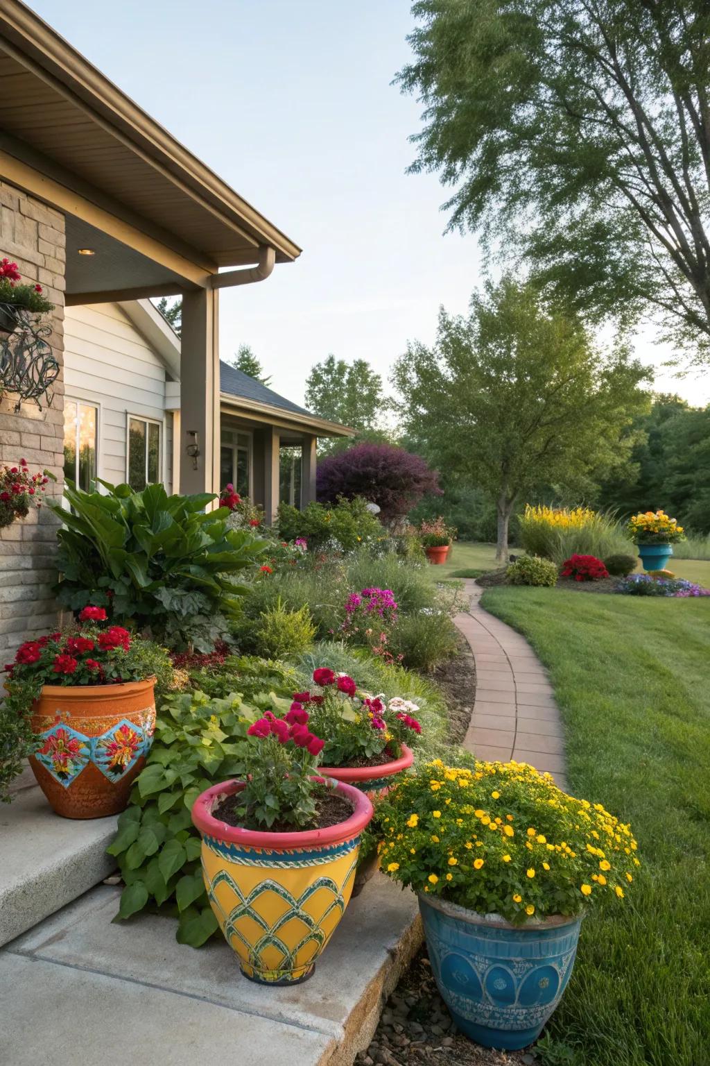 Decorative pottery adds color and interest.