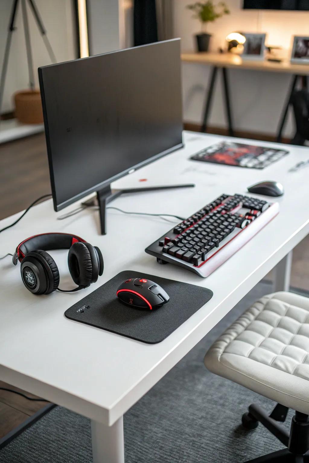 A sleek desk enhances the aesthetic of your gaming setup.